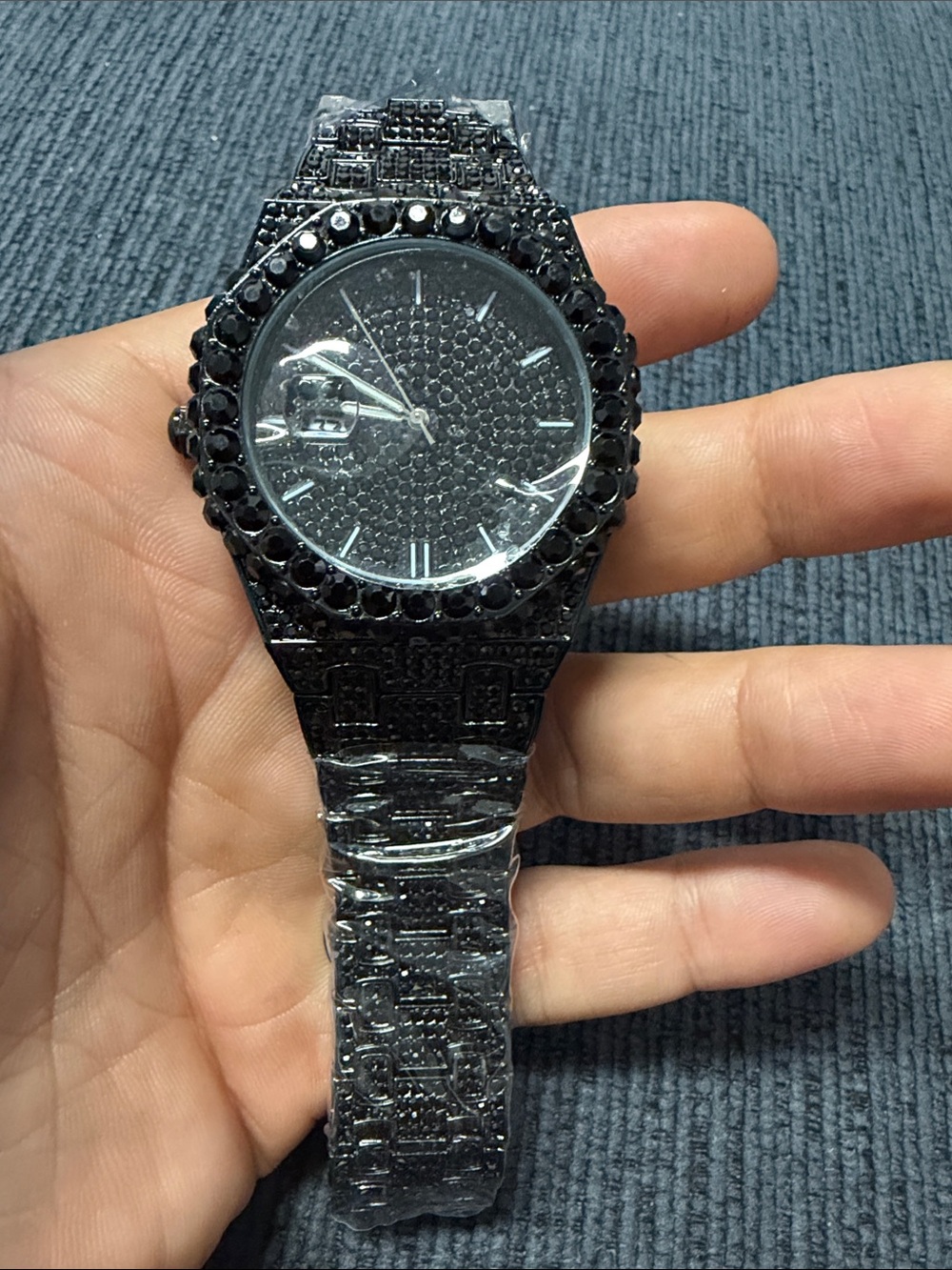 Men's Black Crystal Accent Watch - Sleek Dress Style